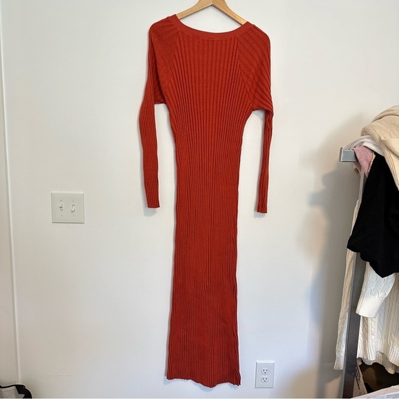 New free people beach walk about knit ribbed maxi dress in terra cotta - Picture 9 of 9